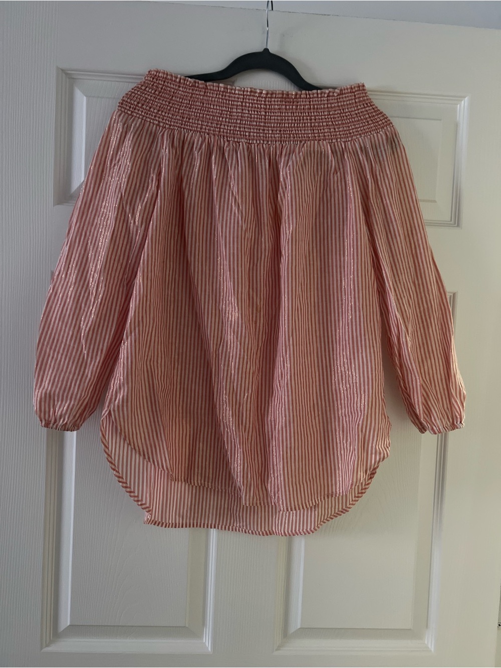 Michael Michael Kors Pink White Striped Metallic Gold Off Shoulder Blouse Sz M
